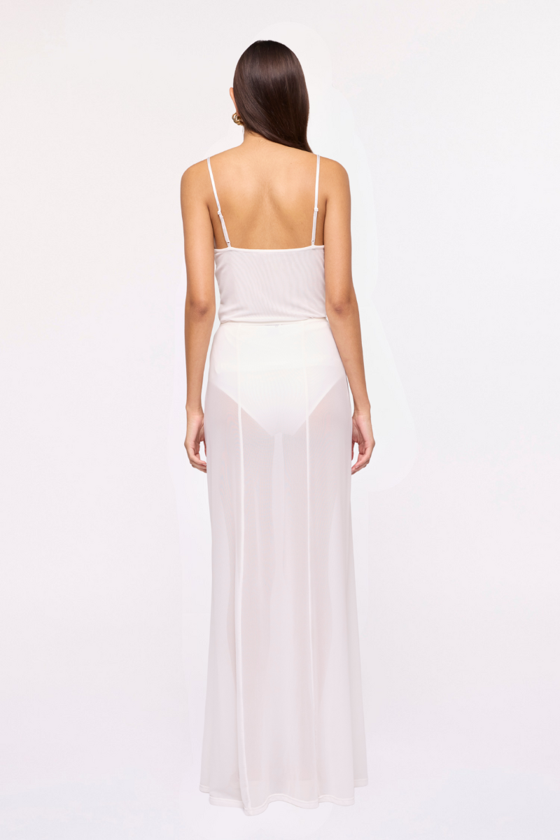 Cleo Sheer Mesh Maxi Skirt – White
