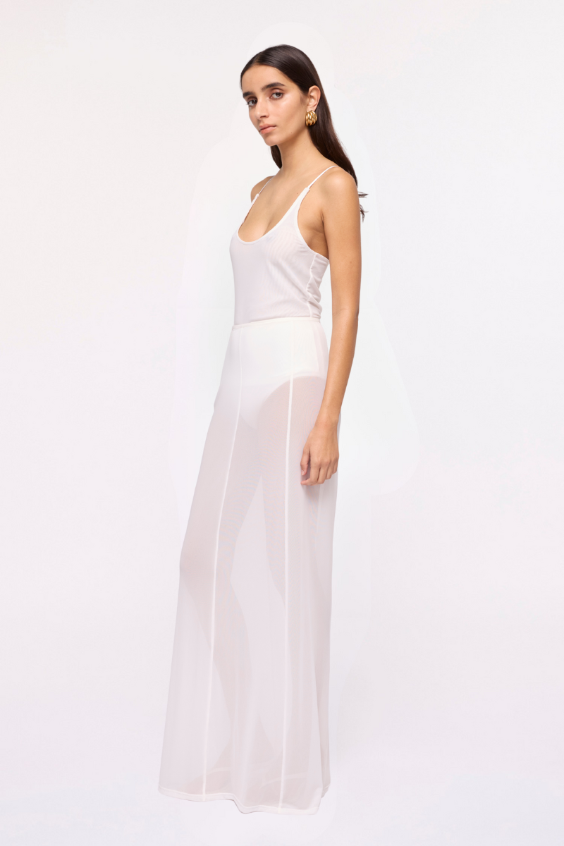 Cleo Sheer Mesh Maxi Skirt – White