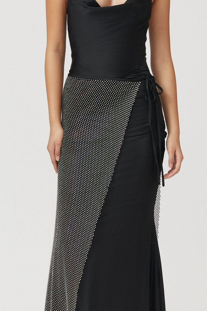 Ivy Strappy Maxi Dress with Diamante Skirt - Black