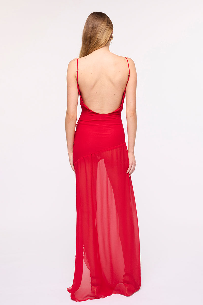 Isabel Frill Maxi Dress - Cherry Red