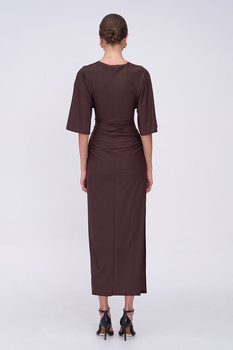 Ivy Cape Sleeve Midi Dress - Chocolate SUBOO AU Ivy Cape Sleeve Midi Dress - Chocolate SUBOO AU