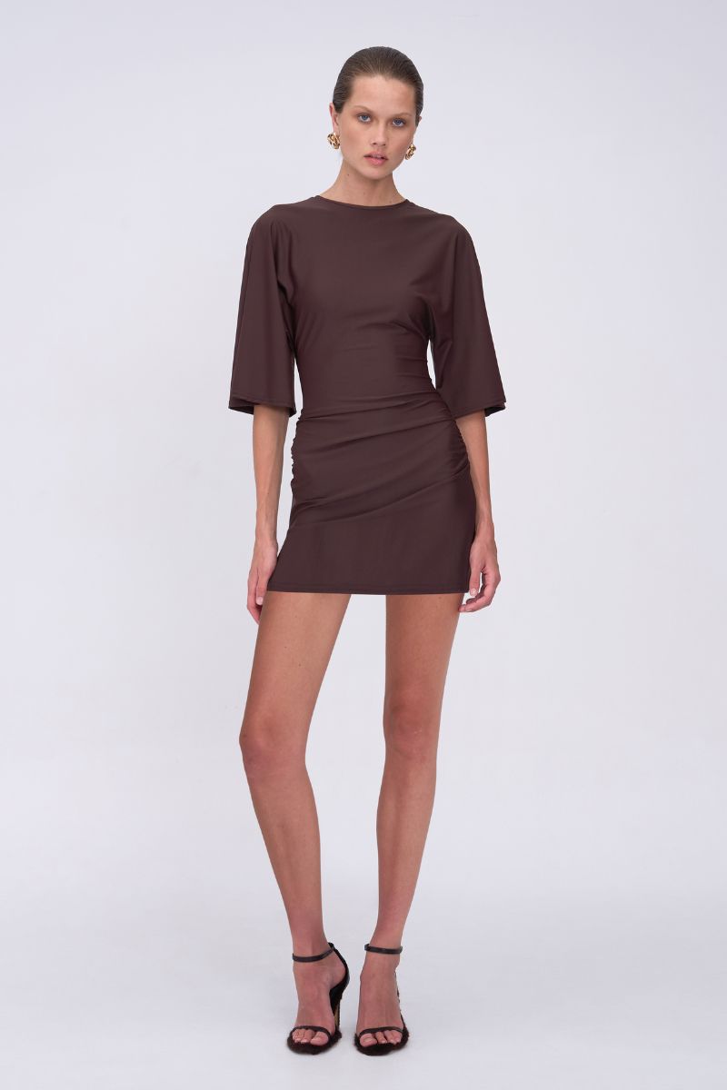 Ivy Cape Sleeve Mini Dress - Chocolate