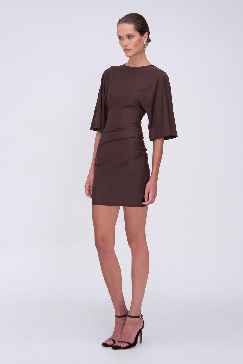 Ivy Cape Sleeve Mini Dress - Chocolate