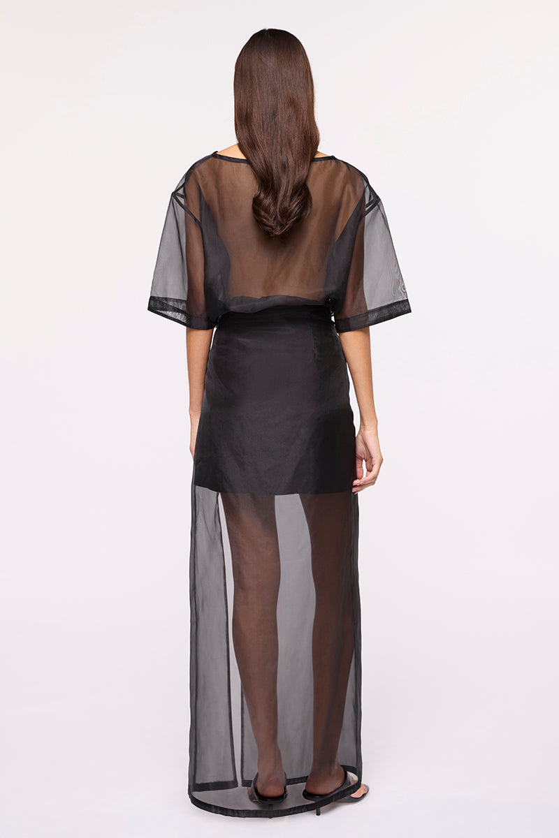 Jade Organza Oversized Tee-Black