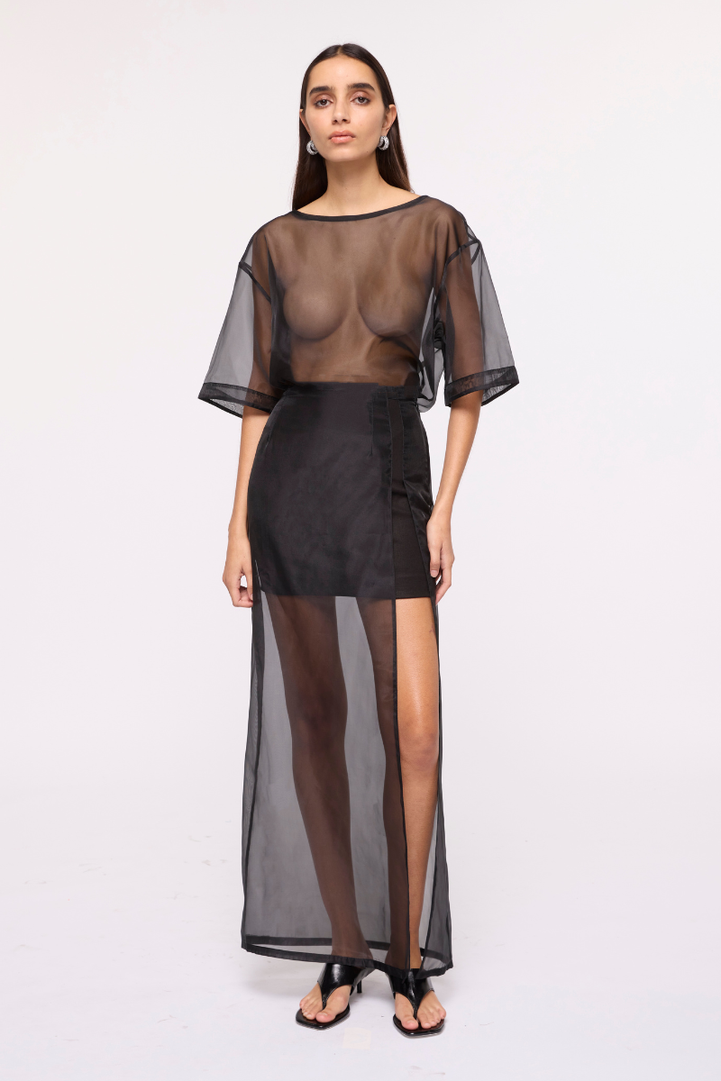 Jade Organza Oversized Tee-Black