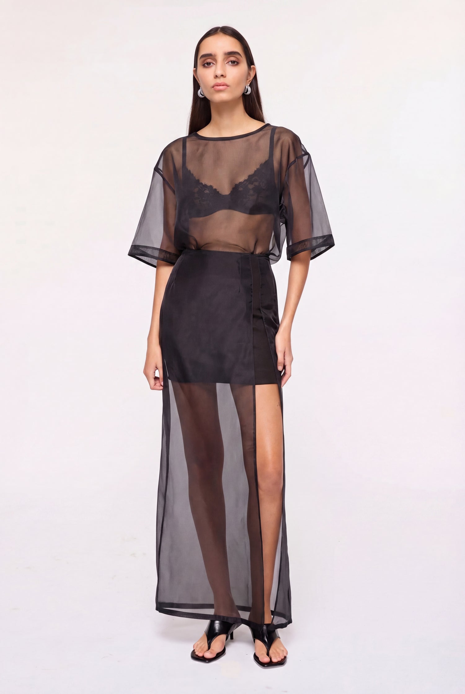 Jade Organza Oversized Tee-Black