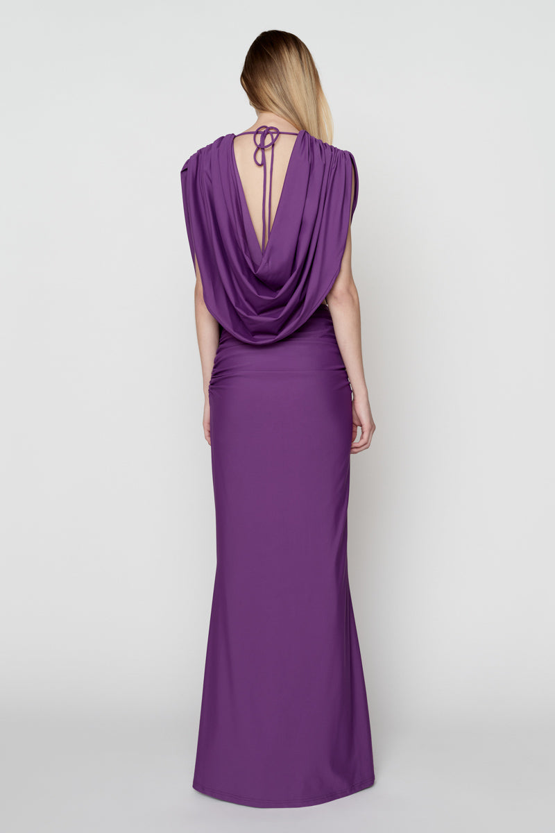 Jasmine Cowl Neck Cut-Out Sleeveless Wedding Guest Dress | Purple | Suboo   SUBOO AU