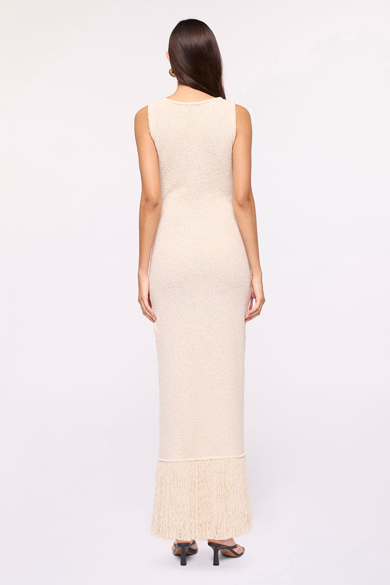 Malta Fringe Knit Maxi Dress - Natural