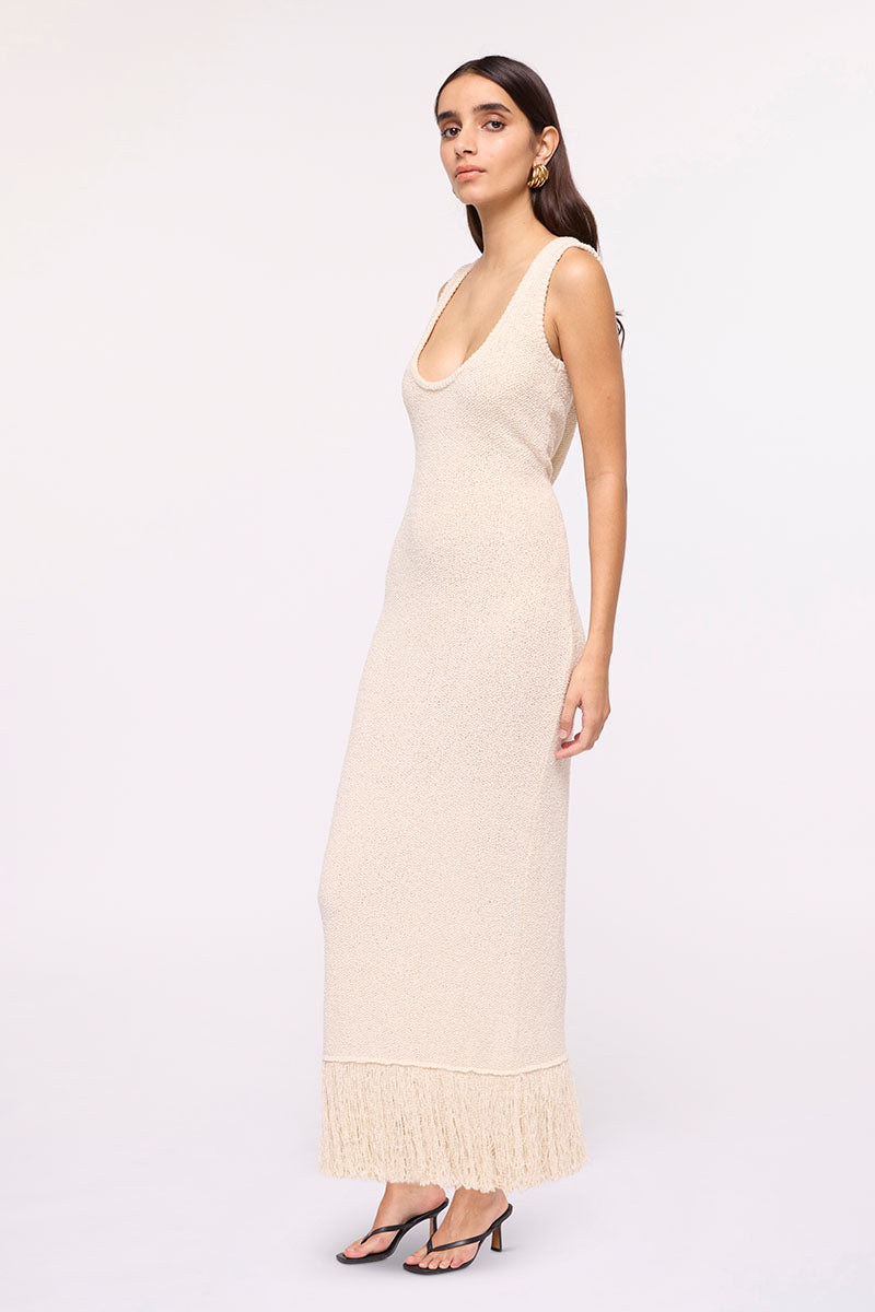 Malta Fringe Knit Maxi Dress - Natural