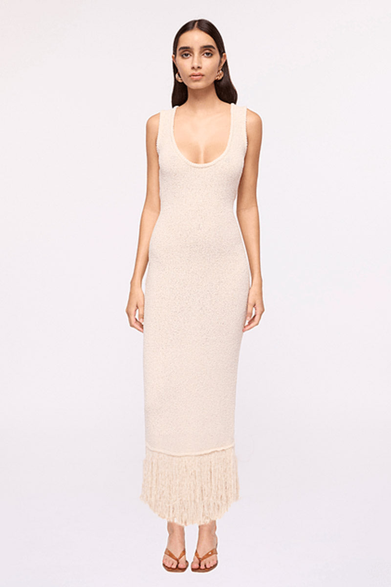 Malta Fringe Knit Maxi Dress - Natural