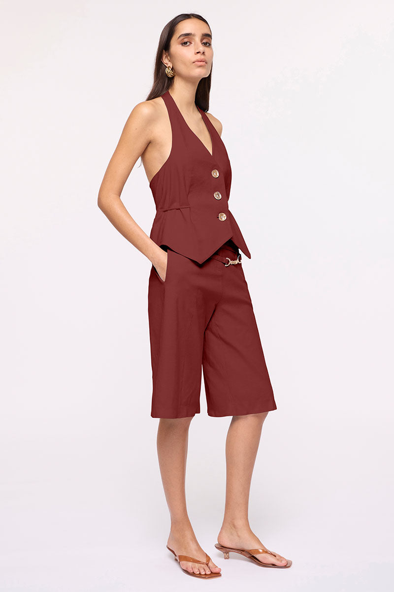 Nicole Halter Vest With Ties - Chocolate