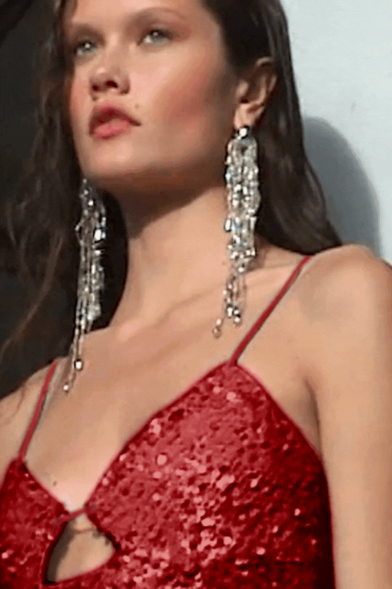 Allure Sheer Sequin Maxi Dress – Red