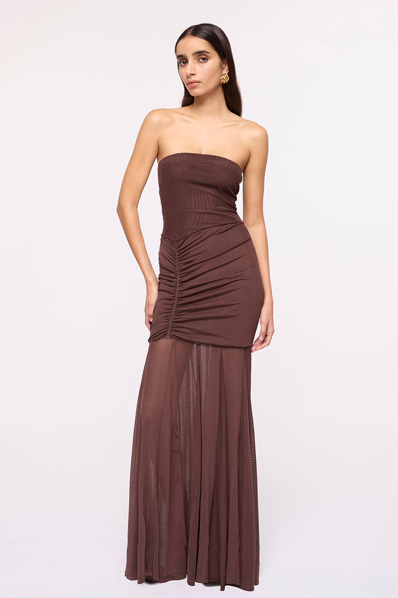 Phoenix Bustier Maxi Dress-Chocolate