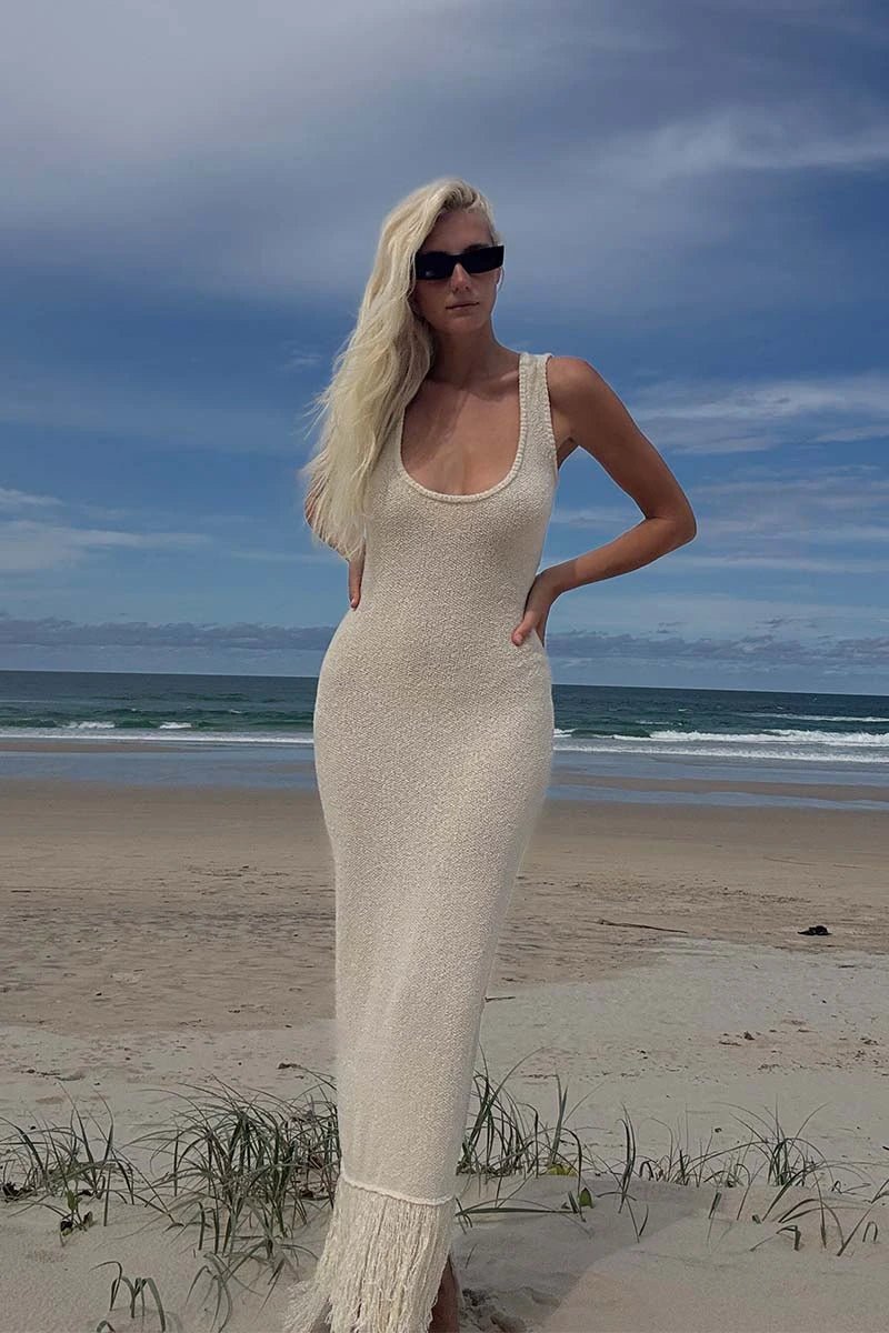 Malta Fringe Knit Maxi Dress