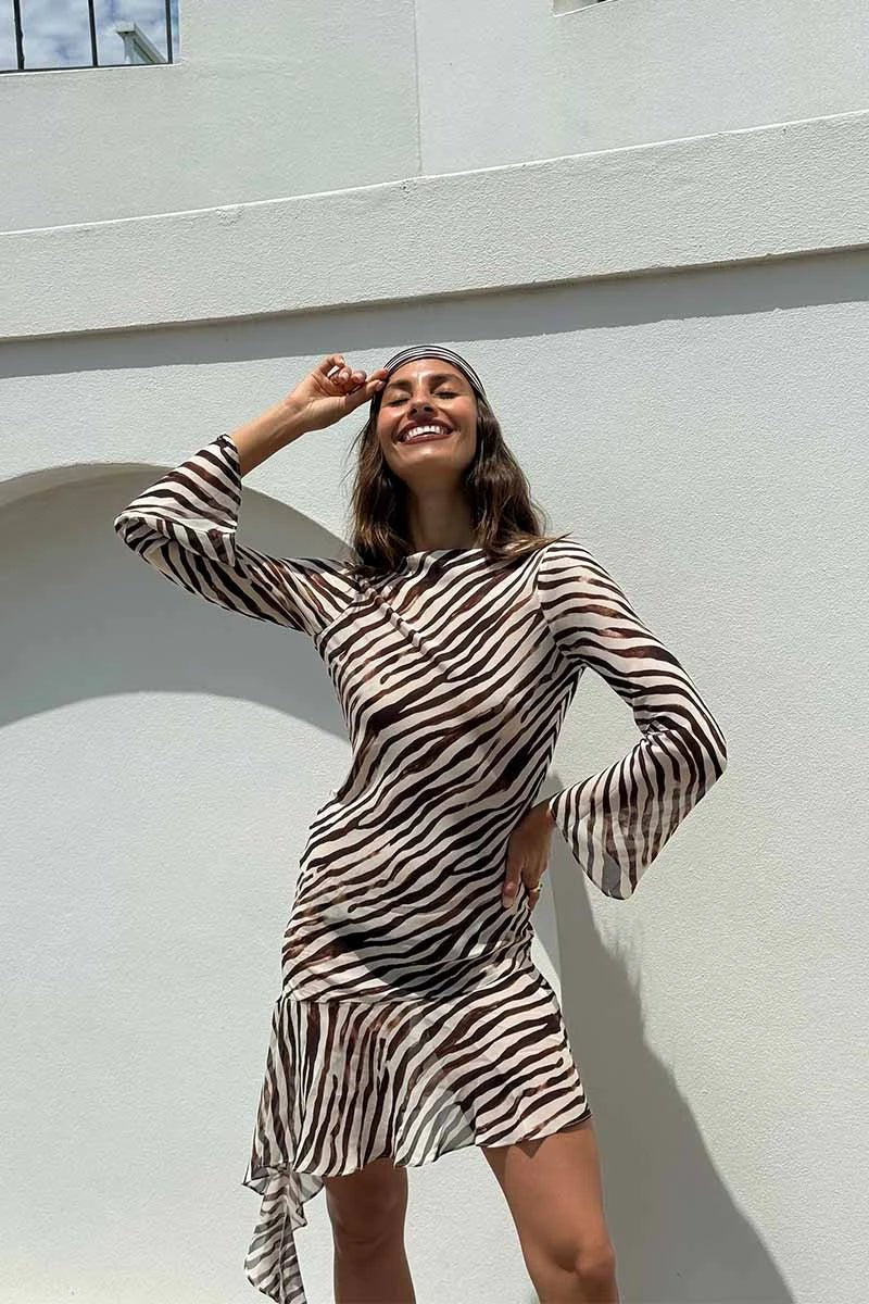 Gigi Zebra Long Sleeve Mini Dress  SUBOO AU