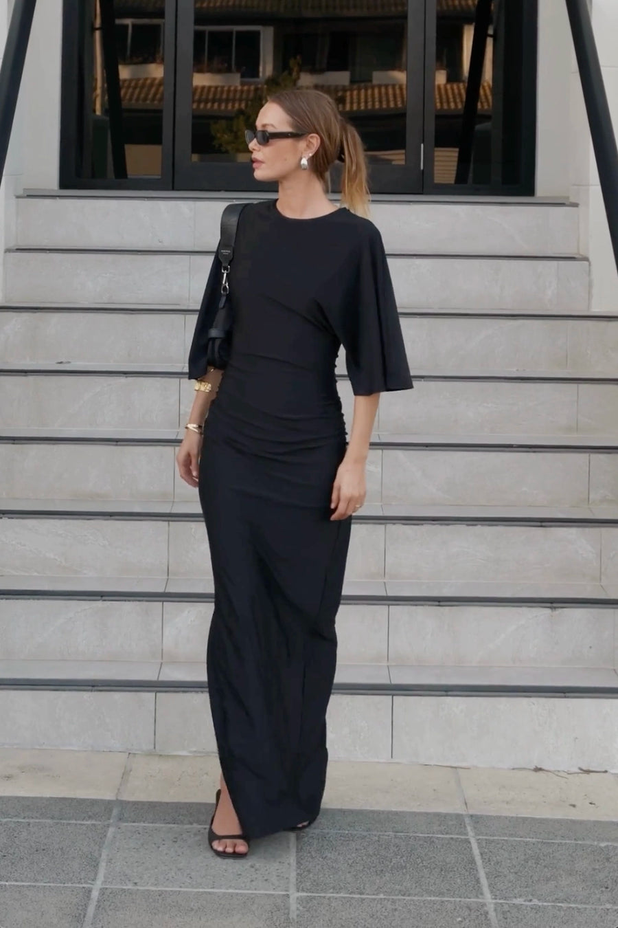 Ivy Cape Sleeve Maxi - Black