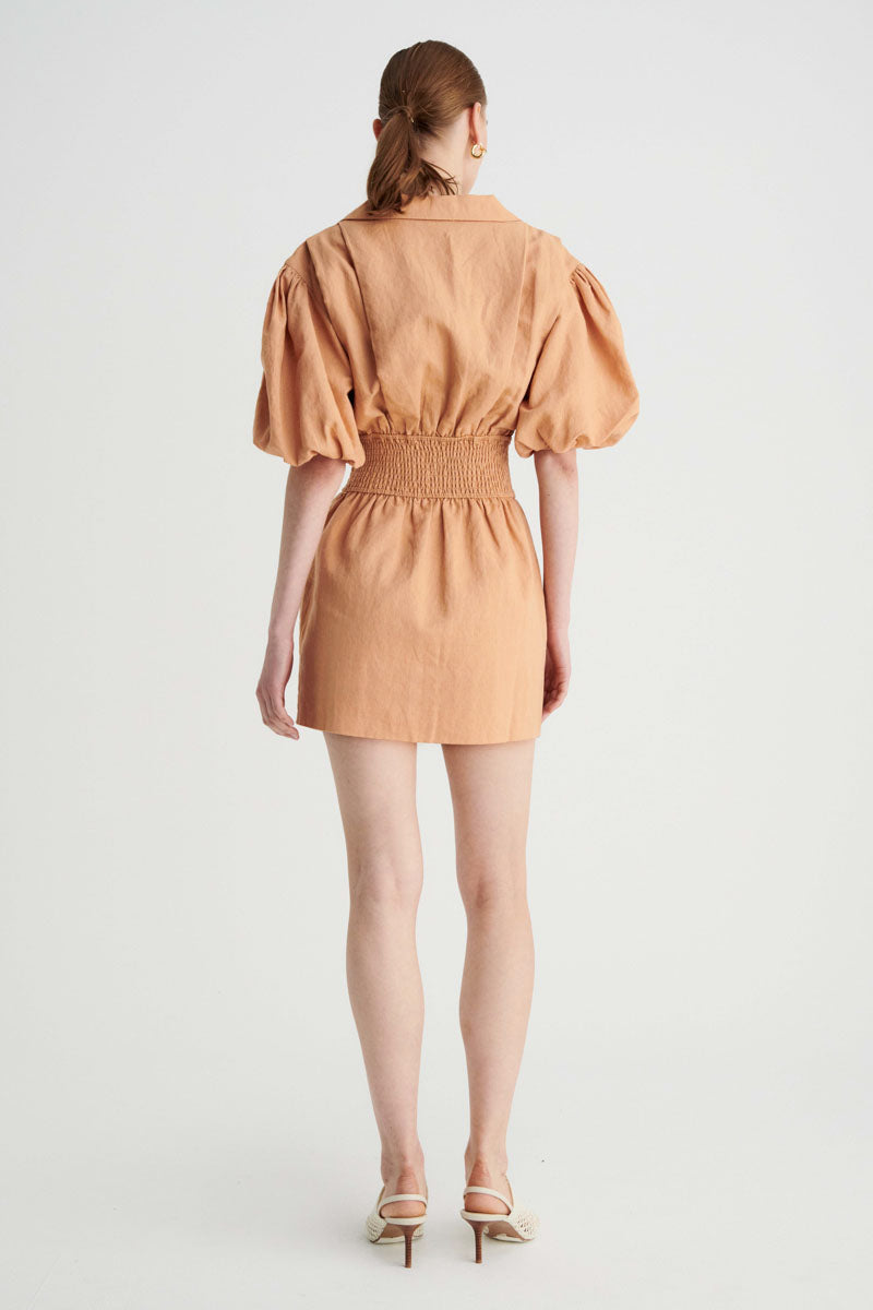Skylar Shirred Waist Mini Dress - Tan