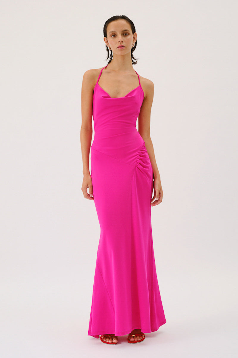 Garnet Deep Cowl Neck Maxi Dress - Pink