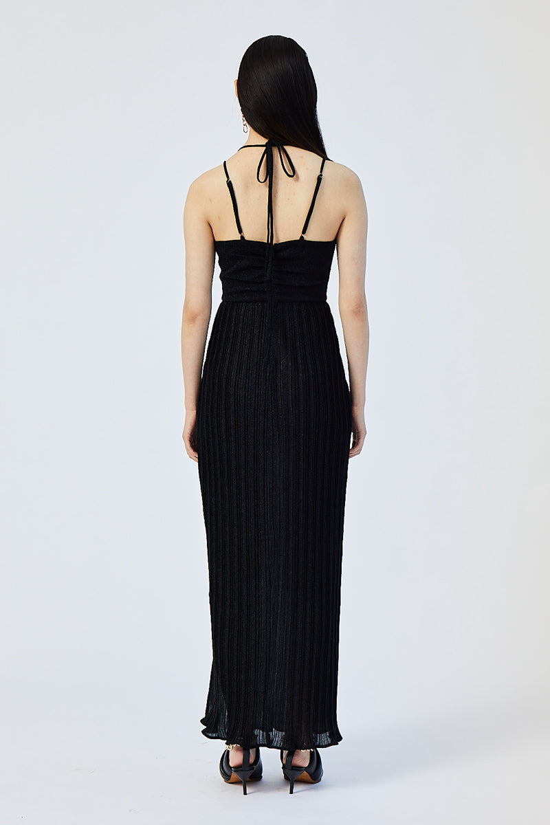 Crystal V Neck Strappy Dress - Black
