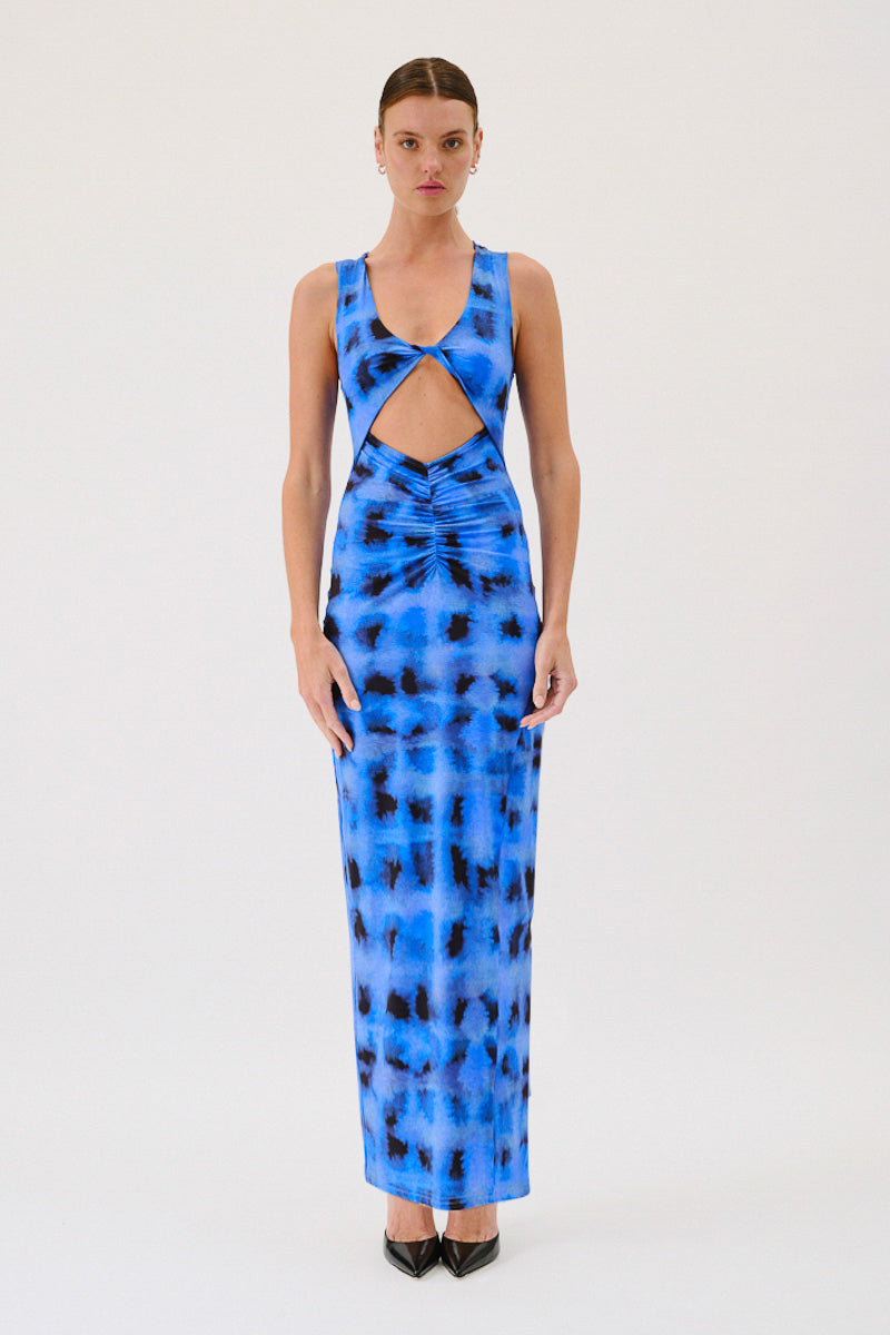 Shibori Sleeveless Reversible Twist Front Maxi Dress