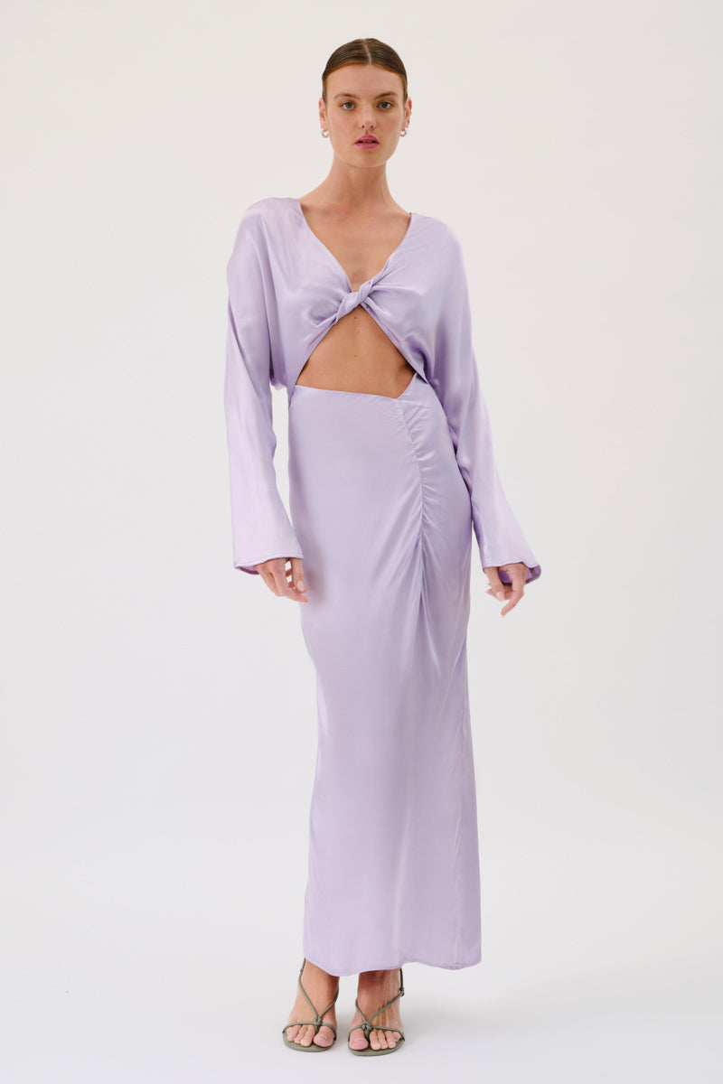 Millenia Long Sleeve Twist Front Maxi Dress - Lilac