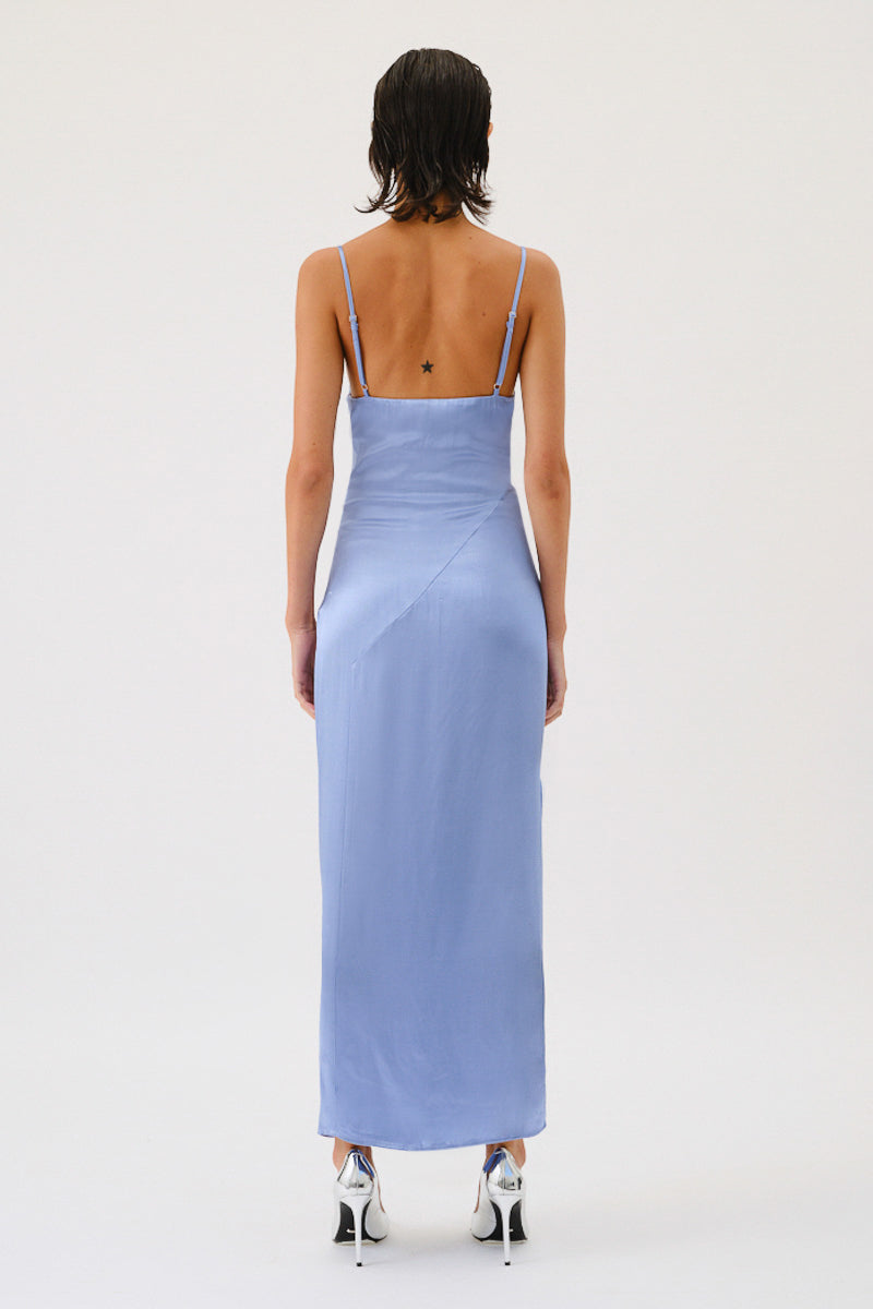 Millenia Cowl Neck Twist Strappy Dress - Blue