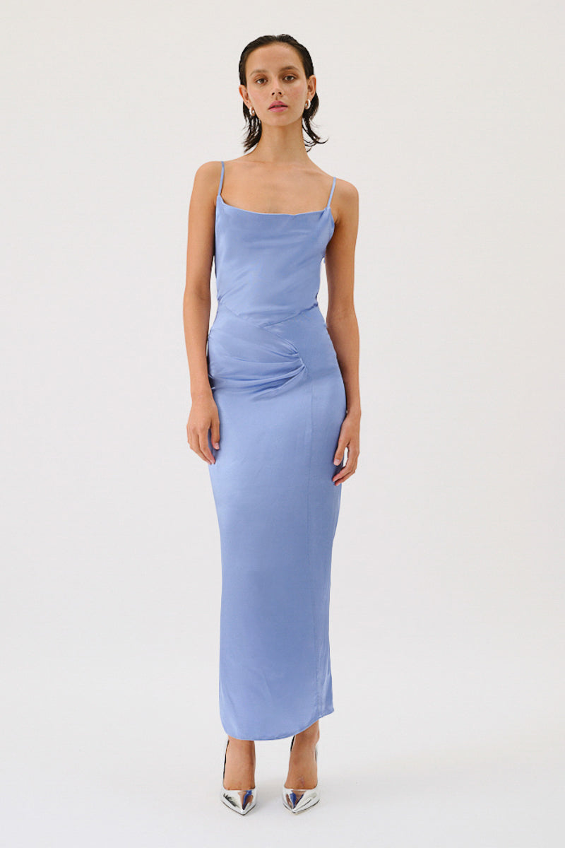 Millenia Cowl Neck Twist Strappy Dress - Blue