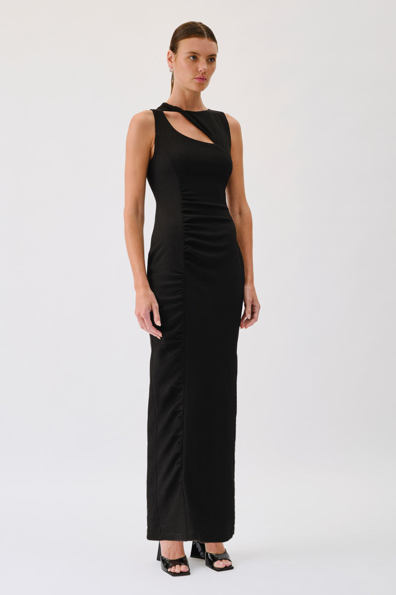 Kinga Slash Front Sleeveless Maxi Dress - Black