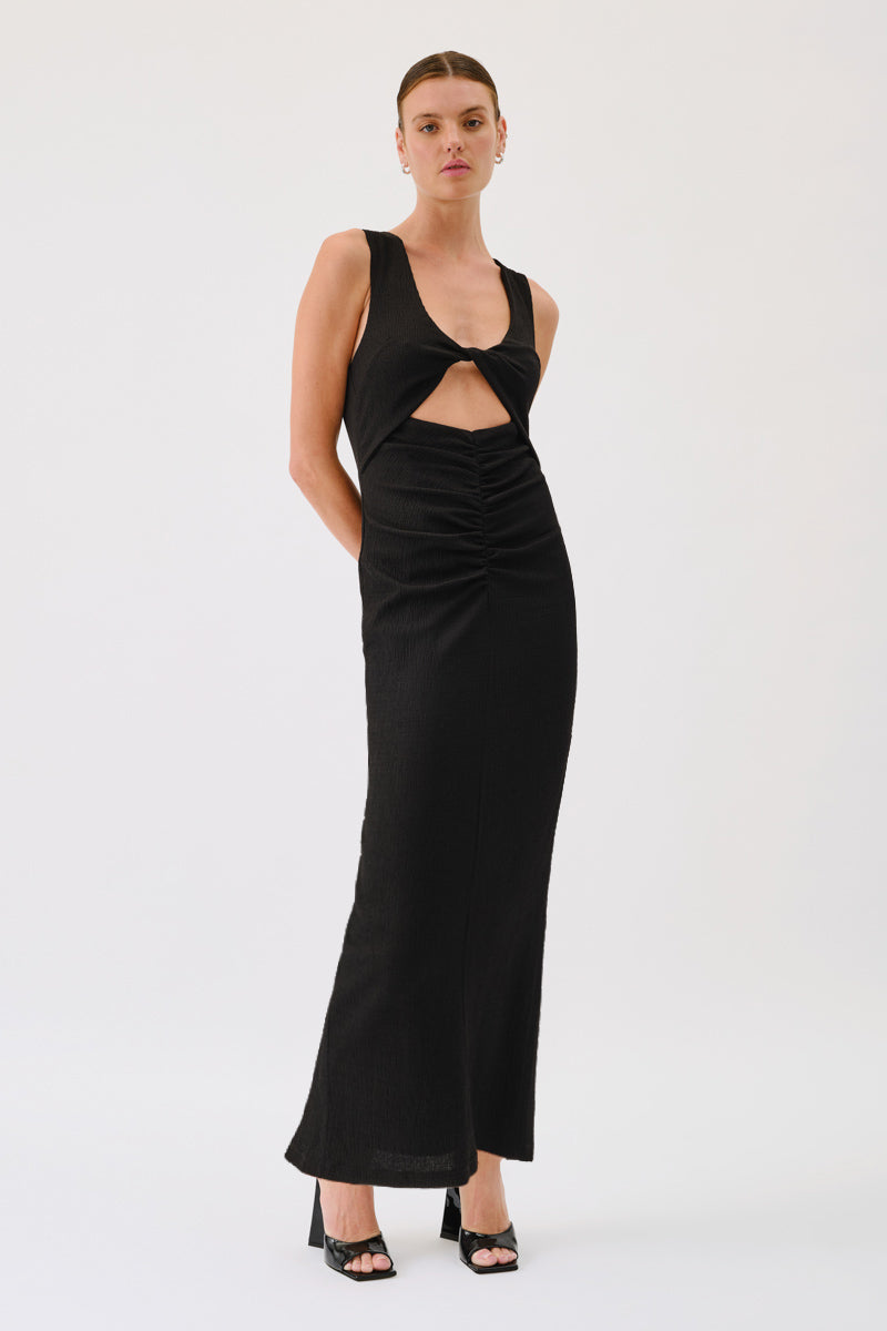 Kinga Sleeveless Twist Front Maxi Dress - Black