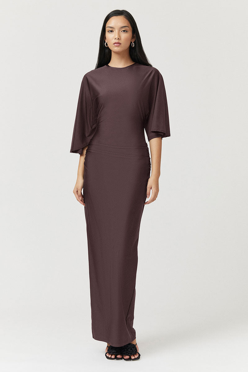 Ivy Cape Sleeve Dress - Chocolate