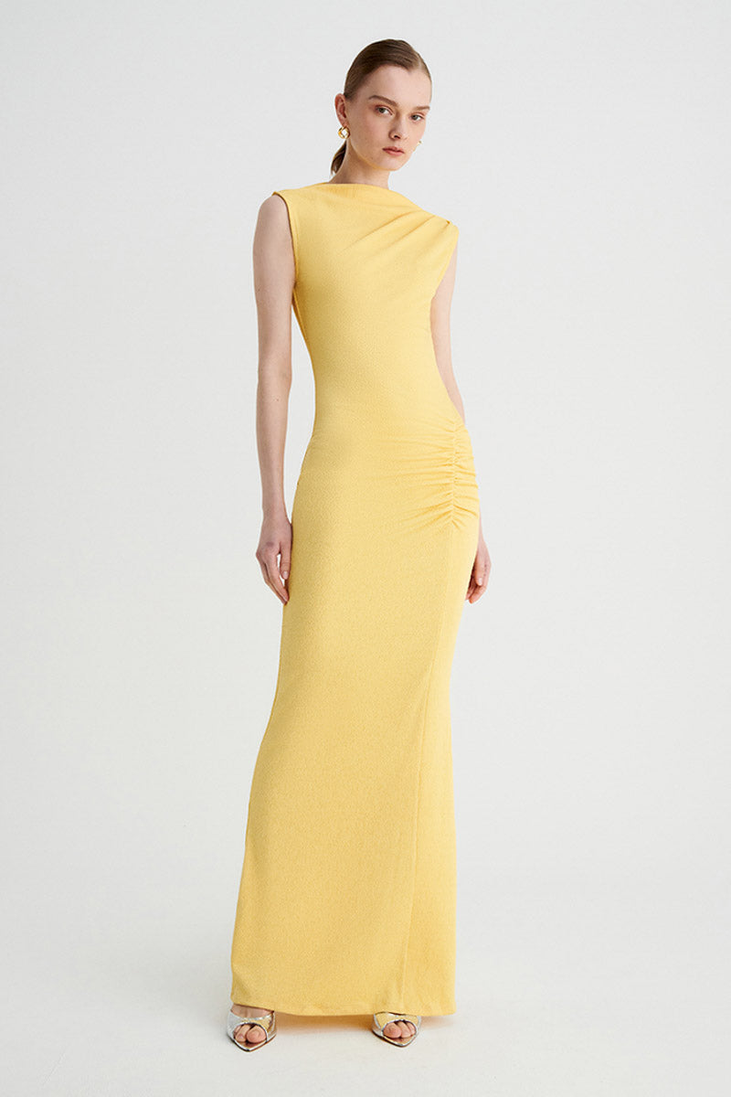Vega Rouched Front Midi Dress - Butter