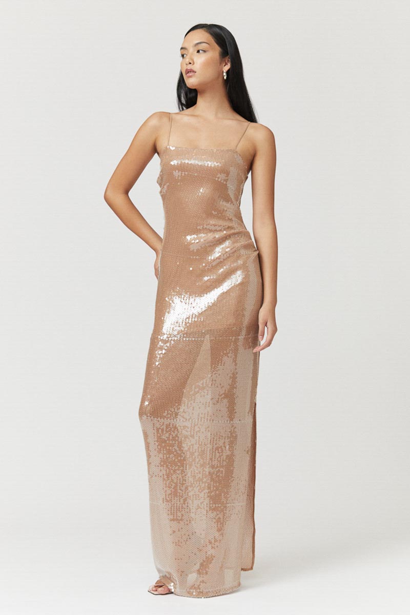 Frankie Strappy Sequin Maxi Dress - Nude