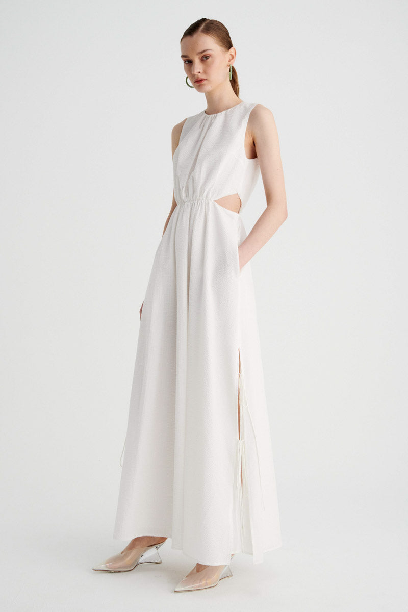 Bentley Sleevless Maxi Dress with Ties - White