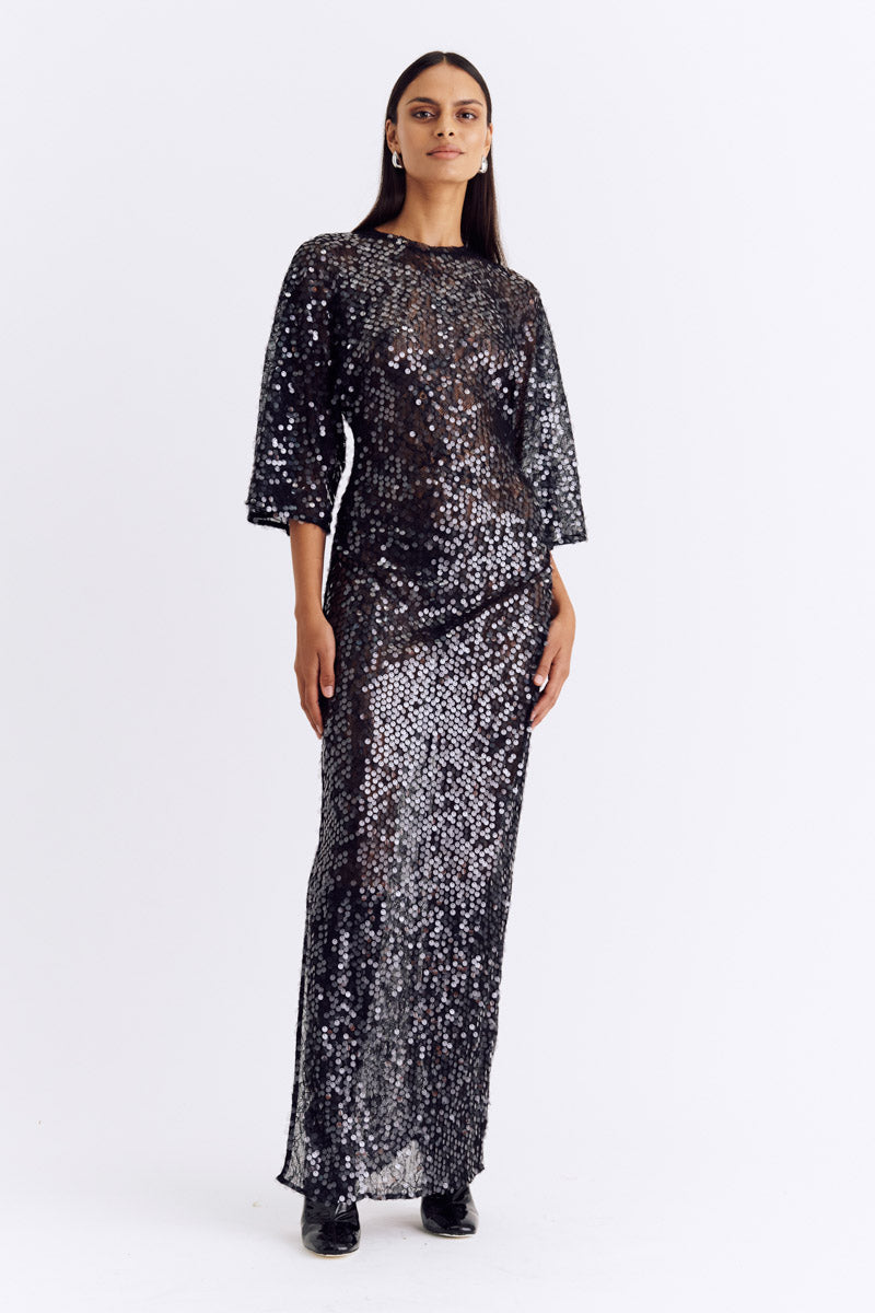 Ava Lace Sequin Cape Sleeve Maxi