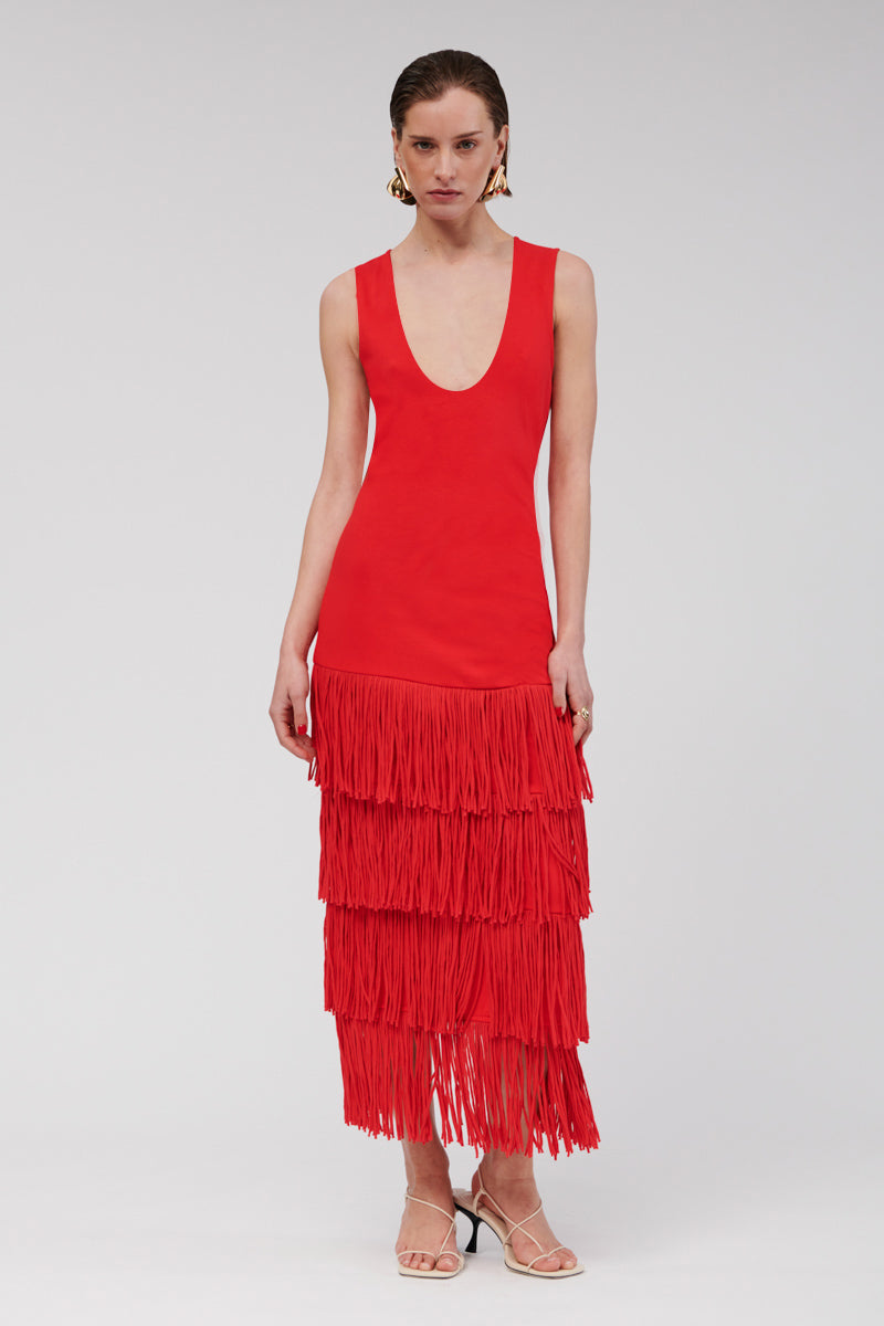 Carmen Sleeveless Fringe Hem Maxi