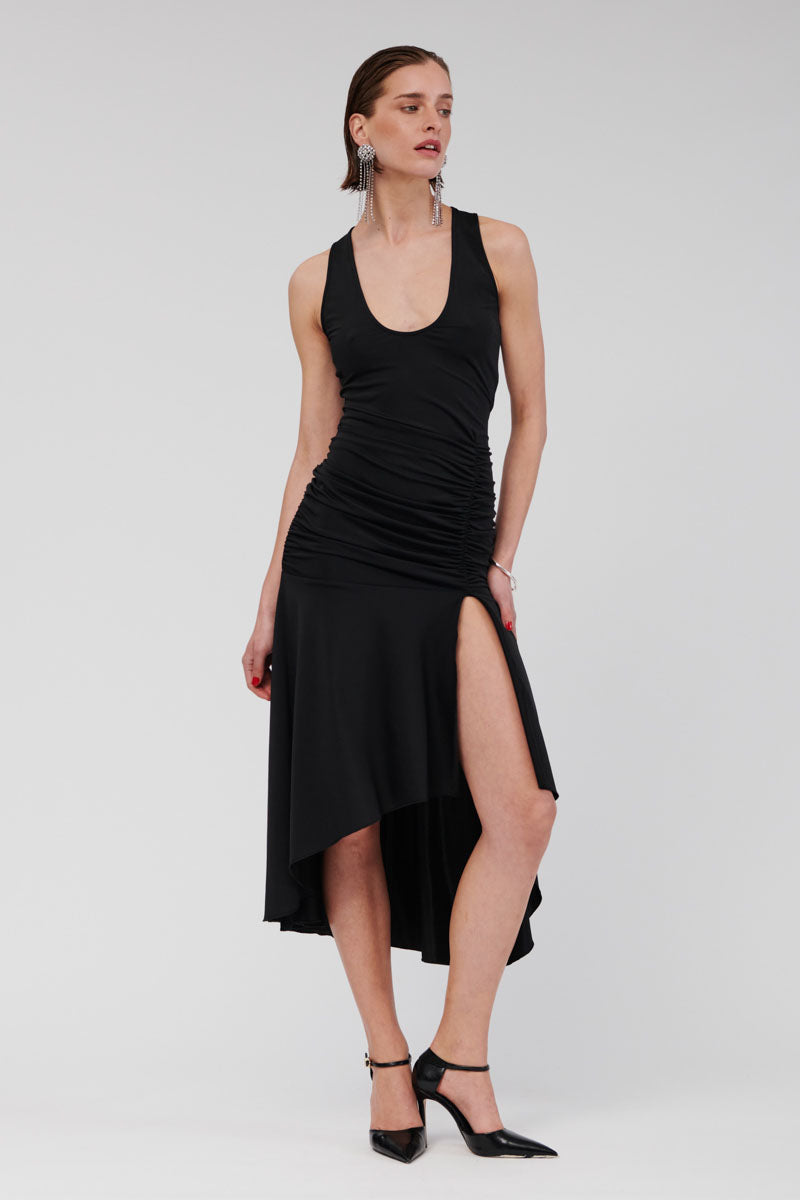 Lucia Sleeveless Rouched Maxi Dress - Black