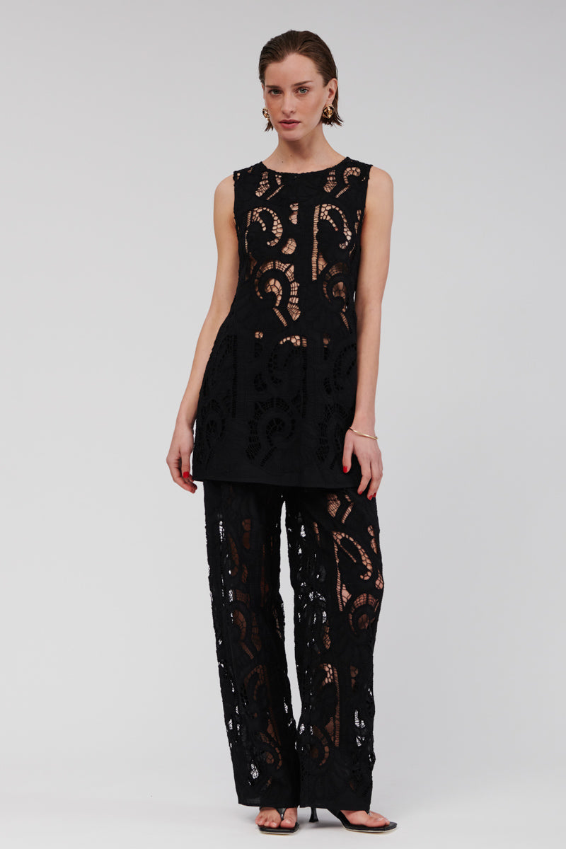 Florence Lace Wide Leg Pants - Black