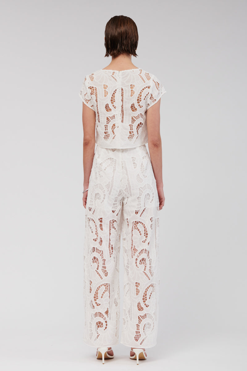 Florence Lace Wide Leg Pants - White