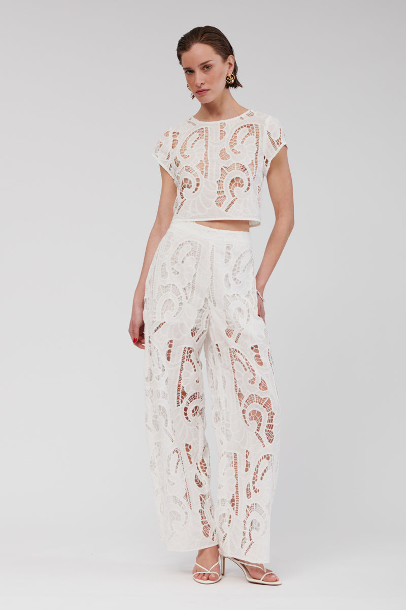 Florence Lace Wide Leg Pants - White