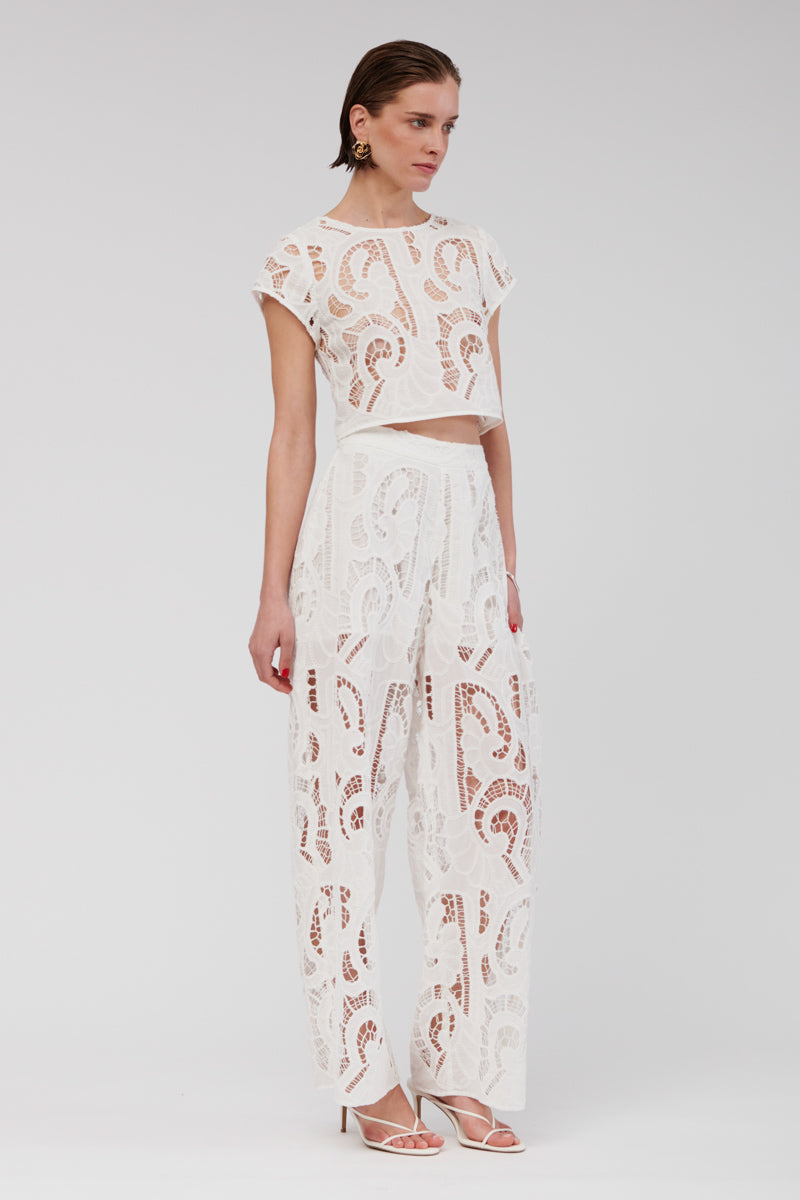 Florence Lace Wide Leg Pants - White