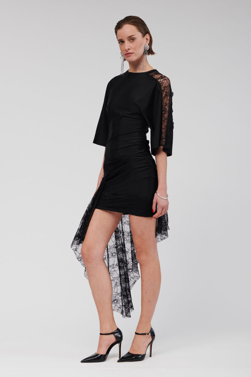 Cannes Lace Panel Cape Sleeve Dress