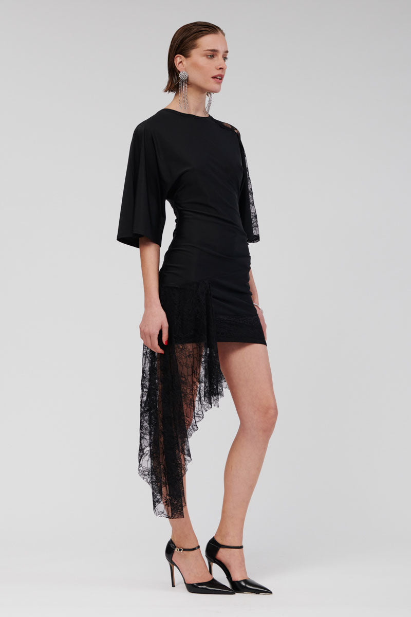 Cannes Lace Panel Cape Sleeve Dress