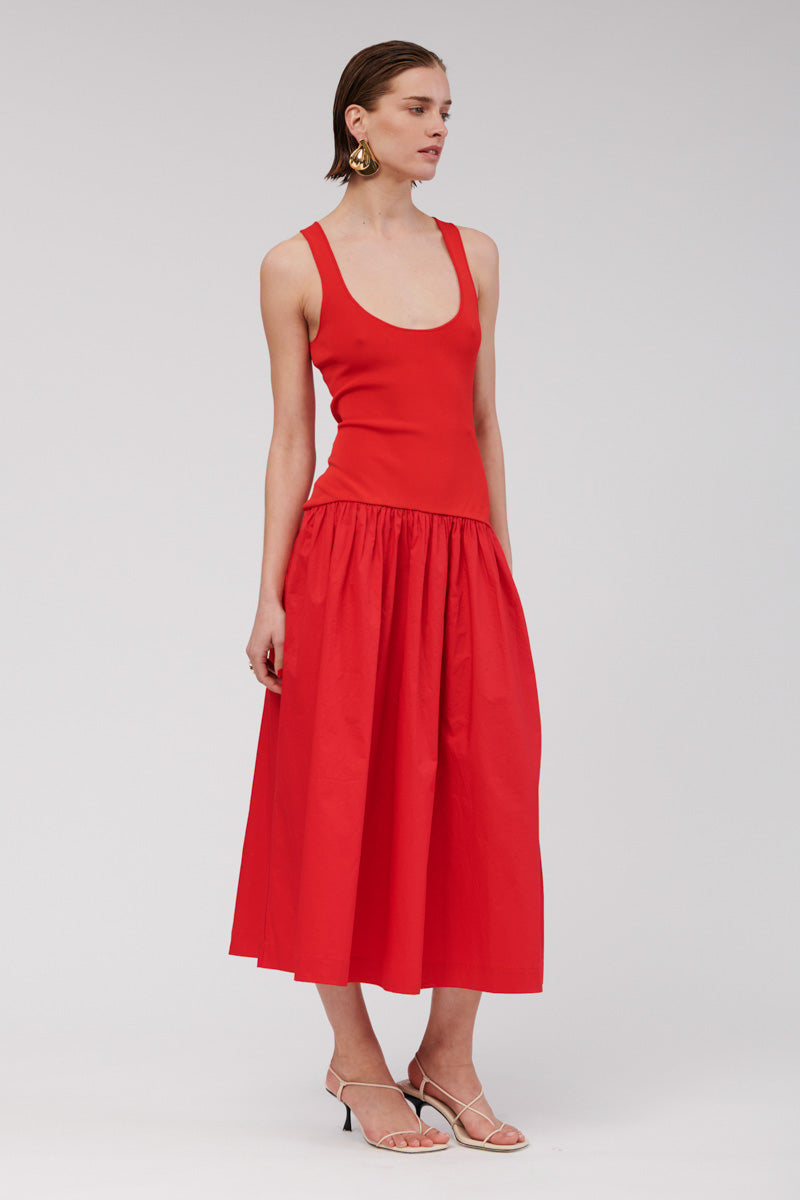 Naples Dropwaist Midi Dress - Red