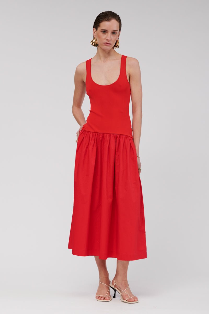 Naples Drop Waist Midi Dress in Red | Suboo SUBOO AU Naples Drop Waist Midi Dress in Red | Suboo SUBOO AU