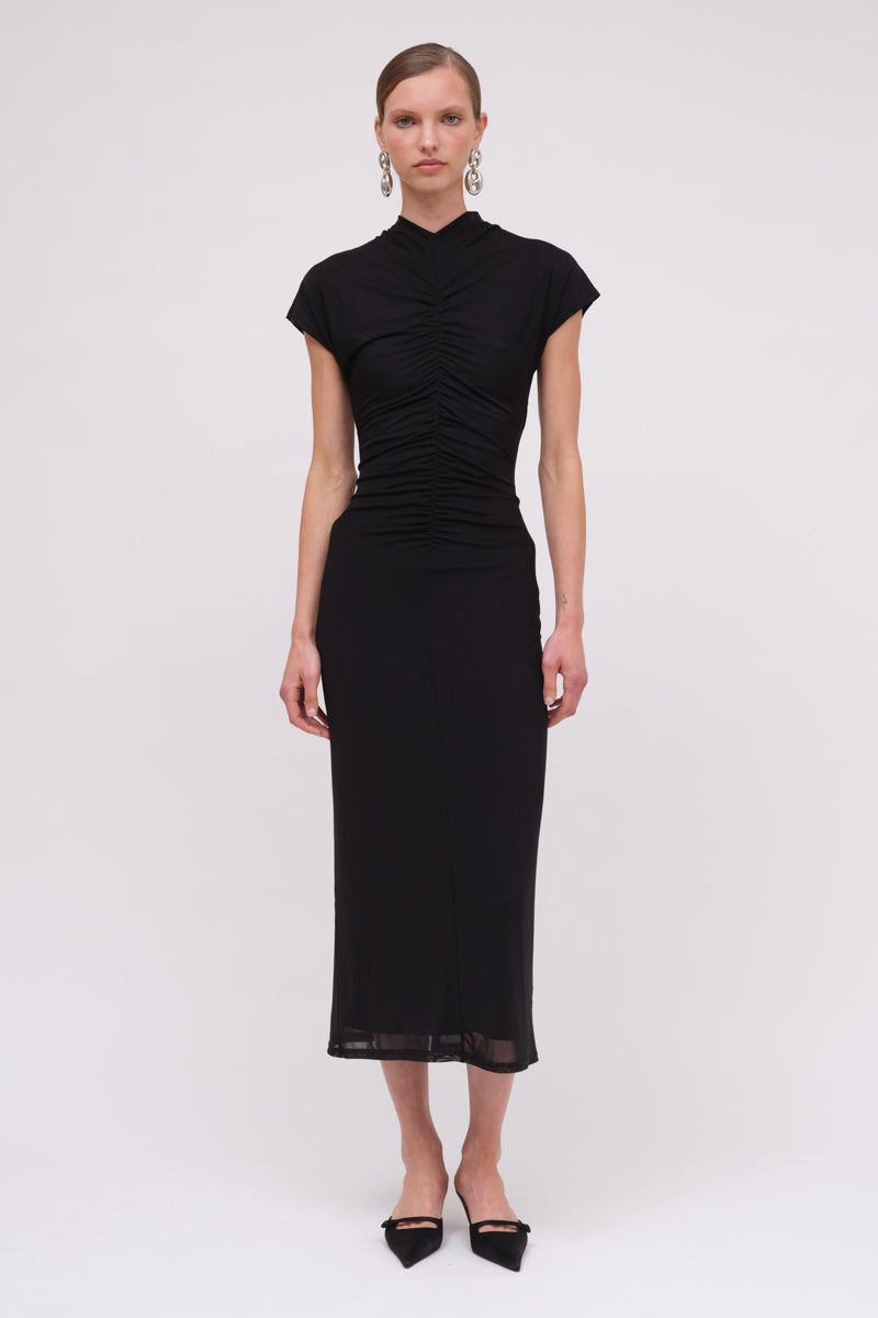 Prathima Hospitals Plunge Neck Mesh Waist Bodycon Dress Christy