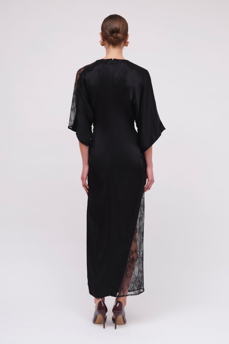 Lee Satin Lace Cape Sleeve Maxi Dress - Black SUBOO AU Lee Satin Lace Cape Sleeve Maxi Dress - Black SUBOO AU