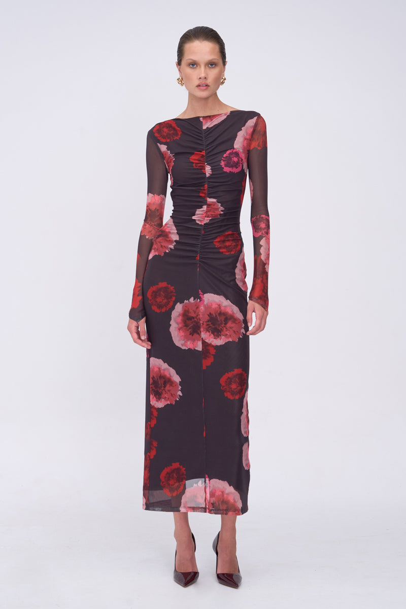 Frida Ruched Front Long Sleeve Maxi Dress