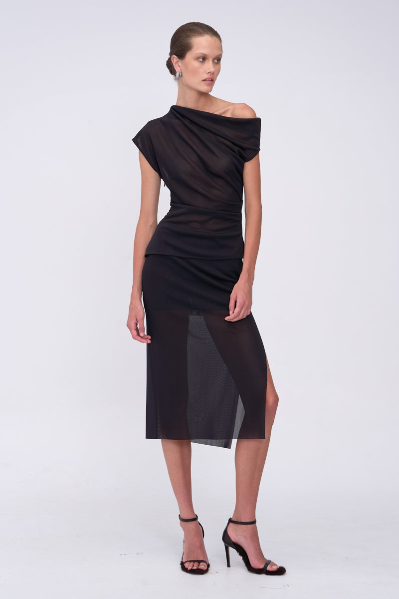 Jean Midi Skirt With Built In Mini Skirt