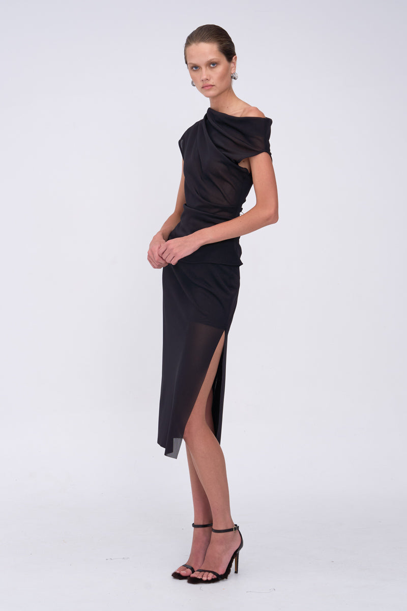 Jean Midi Skirt With Built In Mini Skirt