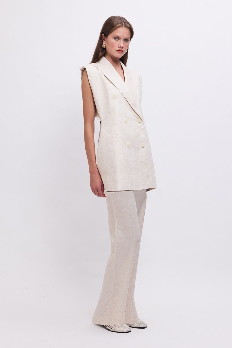 The Perfect Pant – Tailored Straight-Leg Ecru Linen Blend